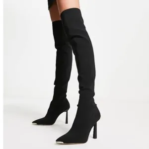 ALDO Crulla over-the-knee boots in black stretch knit 7.5 thigh high sock boots