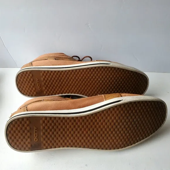 Aldo High Top Kunde-2 Fabric Canvas Moc-Toe Fashion Sneakers. Carmel Color, 13.