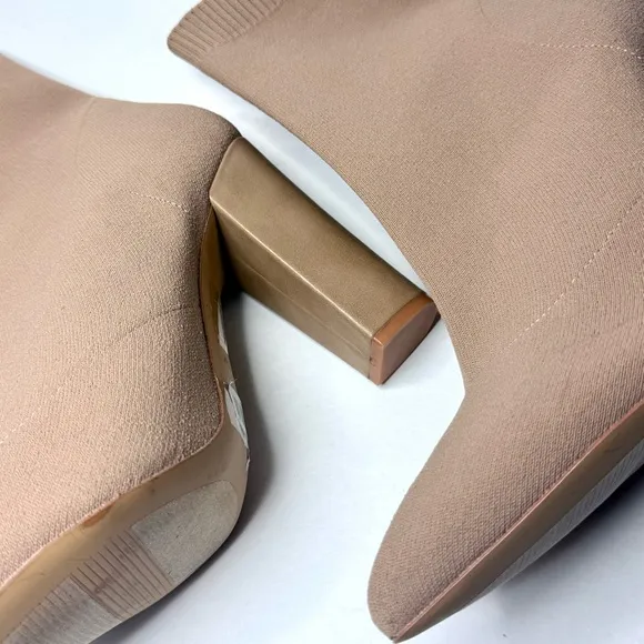 ALDO Nicoletta Beige Sock Boots Women’s Size 11 Block Heel Pointed Toe