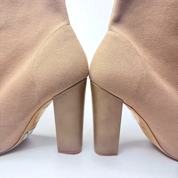 ALDO Nicoletta Beige Sock Boots Women’s Size 11 Block Heel Pointed Toe