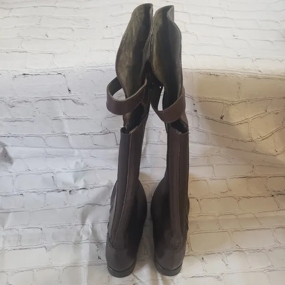 Aldo Tall Riding Boots Brown Leather Zippered Pull On Womens Size 37 US Size 6.5
