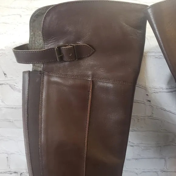 Aldo Tall Riding Boots Brown Leather Zippered Pull On Womens Size 37 US Size 6.5