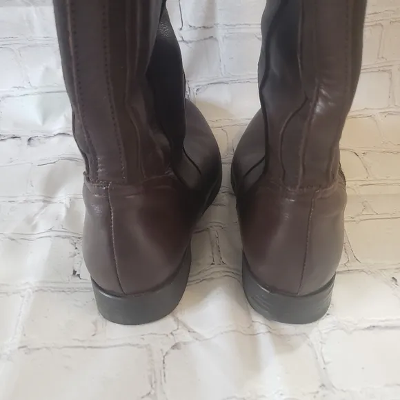 Aldo Tall Riding Boots Brown Leather Zippered Pull On Womens Size 37 US Size 6.5