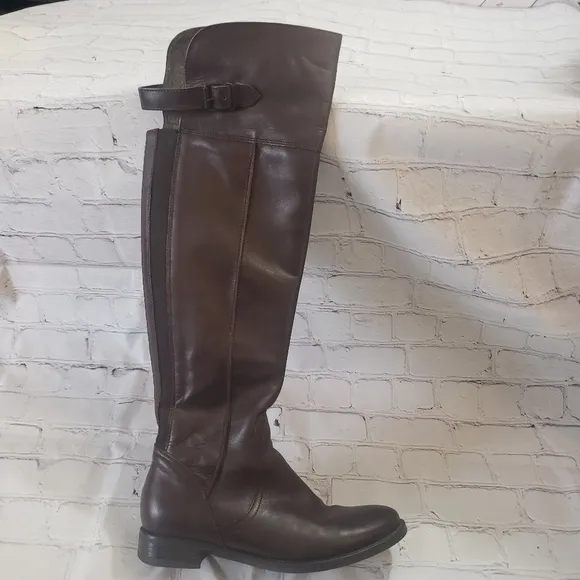 Aldo Tall Riding Boots Brown Leather Zippered Pull On Womens Size 37 US Size 6.5