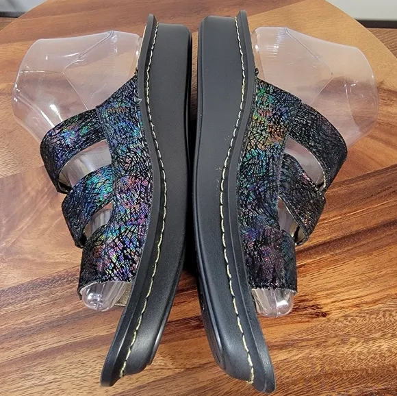 Alegria Audrey Iridescent Slide Sandals Three Strap Heart Decoration Size 39