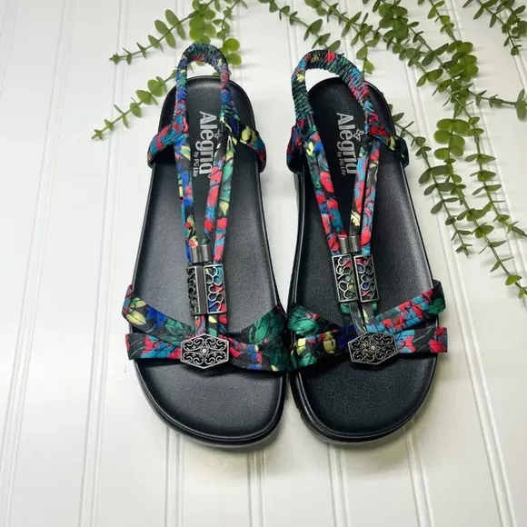 Alegria Colorful Roz Vegan Strappy Sandals Get Away Black Women's Size 39 or 9