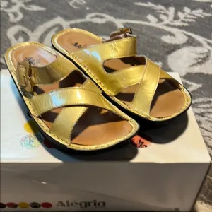 Alegria Gold Sandals with Crisscross Straps size 37