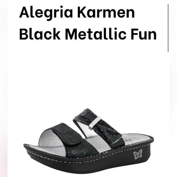 Alegria Karmen Black Metallic Fun Sandal, Slip-on‎