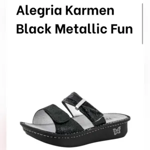 Alegria Karmen Black Metallic Fun Sandal, Slip-on‎