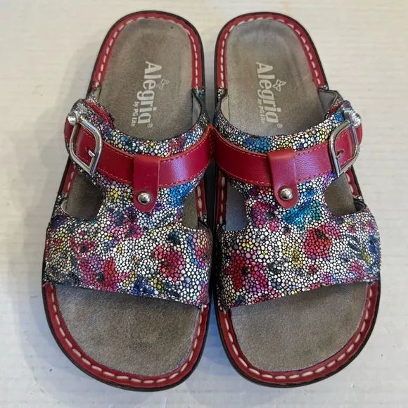 Alegria Peg-447 Red Floral Sandals Comfort Shoes SIZE 7 EUR 37