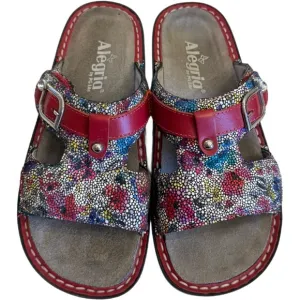 Alegria Peg-447 Red Floral Sandals Comfort Shoes SIZE 7 EUR 37