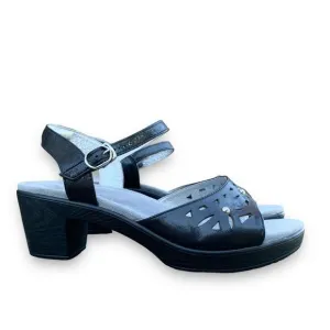 Alegria Reese Uptown Black Leather Studded Laser cut Comfort Heel Sandals 9.5-10