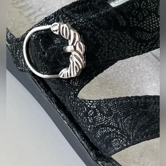 Alegria Valentina Black Leaf Buckle Floral Comfort Sandals Size 41