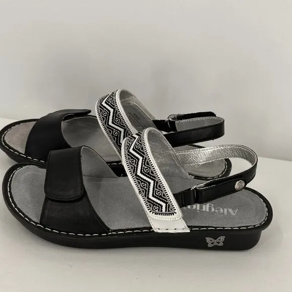 Alegria Verona White &amp; Black Strappy Wedge Sandals Size 41