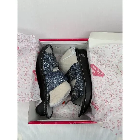 Alegria Womens Leather Pewter Lace Two Strap Sandals Size 11.5-12W Comfort NIB
