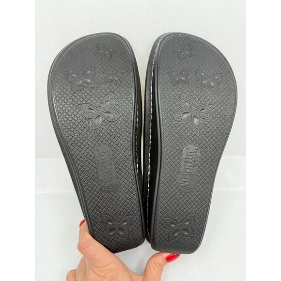 Alegria Womens Leather Pewter Lace Two Strap Sandals Size 11.5-12W Comfort NIB