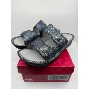 Alegria Womens Leather Pewter Lace Two Strap Sandals Size 11.5-12W Comfort NIB
