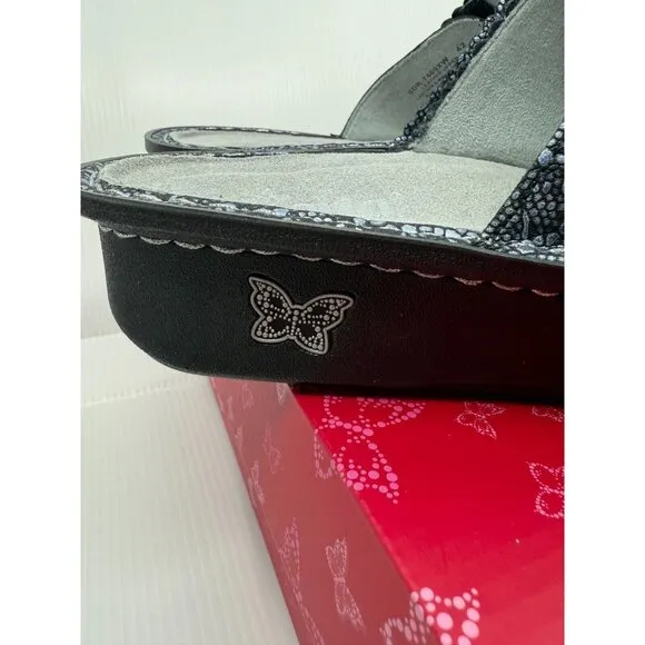Alegria Womens Leather Pewter Lace Two Strap Sandals Size 11.5-12W Comfort NIB
