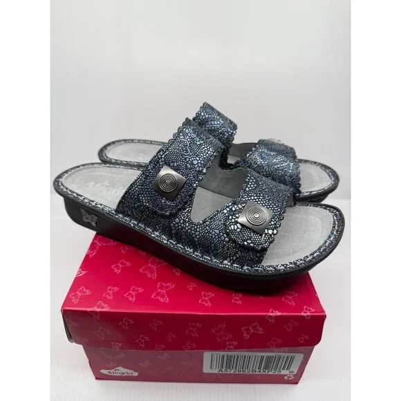 Alegria Womens Leather Pewter Lace Two Strap Sandals Size 11.5-12W Comfort NIB