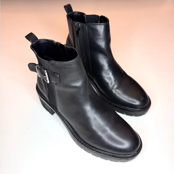 Alex Marie Women’s Black Leather Casual Ankle Boots Size- 9.5
