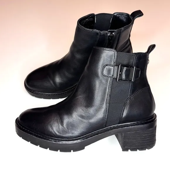 Alex Marie Women’s Black Leather Casual Ankle Boots Size- 9.5