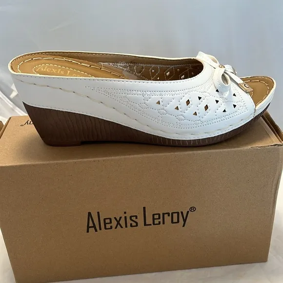 Alexis Leroy Women's Comfort Open Toe Slip on Wedge Sandals