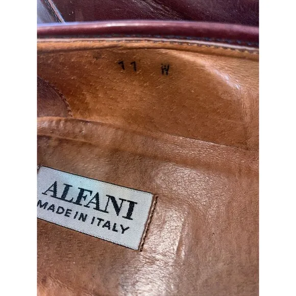 Alfani Italy Dress Loafers Men’s Size 11 W Brown Leather Tassels Block Heels