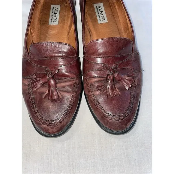 Alfani Italy Dress Loafers Men’s Size 11 W Brown Leather Tassels Block Heels