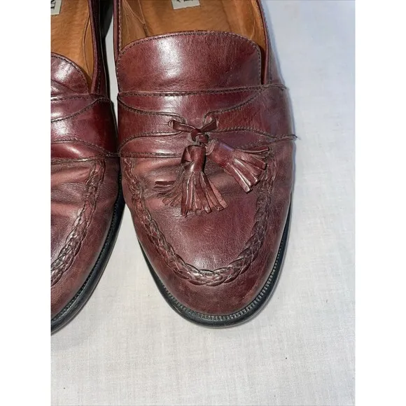 Alfani Italy Dress Loafers Men’s Size 11 W Brown Leather Tassels Block Heels