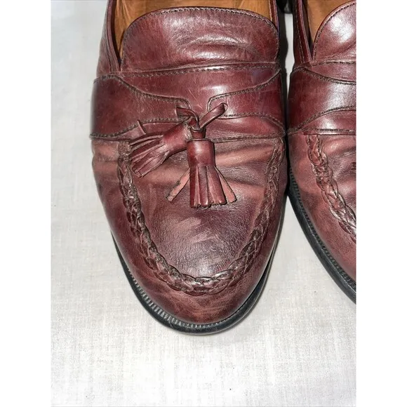 Alfani Italy Dress Loafers Men’s Size 11 W Brown Leather Tassels Block Heels