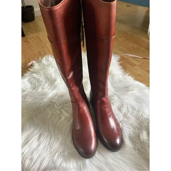 Alfani Womens 7.5 Wide Calf Brown Leather Knee High Zip Up Riding Boots new