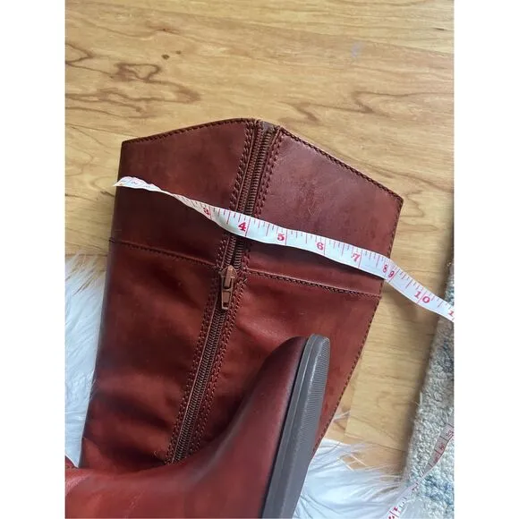 Alfani Womens 7.5 Wide Calf Brown Leather Knee High Zip Up Riding Boots new