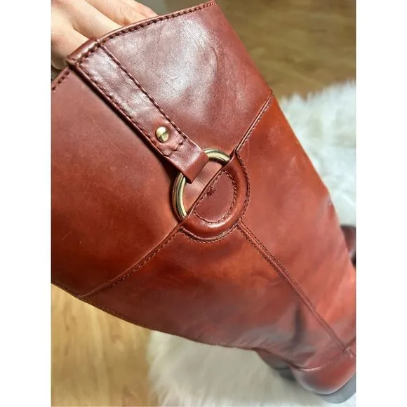 Alfani Womens 7.5 Wide Calf Brown Leather Knee High Zip Up Riding Boots new