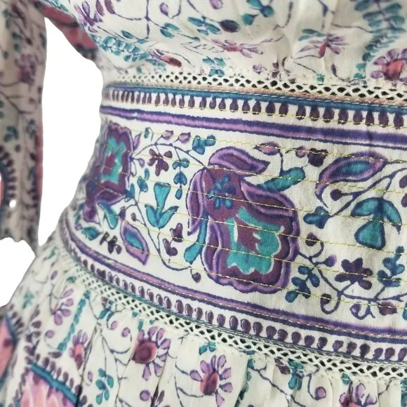 Alicia Bell Kylie Long Sleeve Mini Dress Pink Purple Paisley Print Boho Beachy