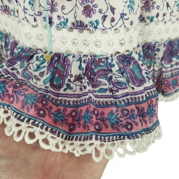 Alicia Bell Kylie Long Sleeve Mini Dress Pink Purple Paisley Print Boho Beachy