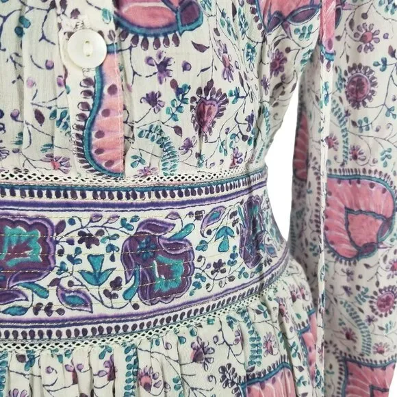 Alicia Bell Kylie Long Sleeve Mini Dress Pink Purple Paisley Print Boho Beachy