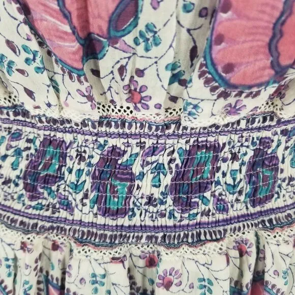 Alicia Bell Kylie Long Sleeve Mini Dress Pink Purple Paisley Print Boho Beachy