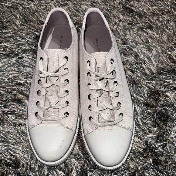 All Saints Cream Canvas Sneakers Classic Minimalist Design Women’s Size 12