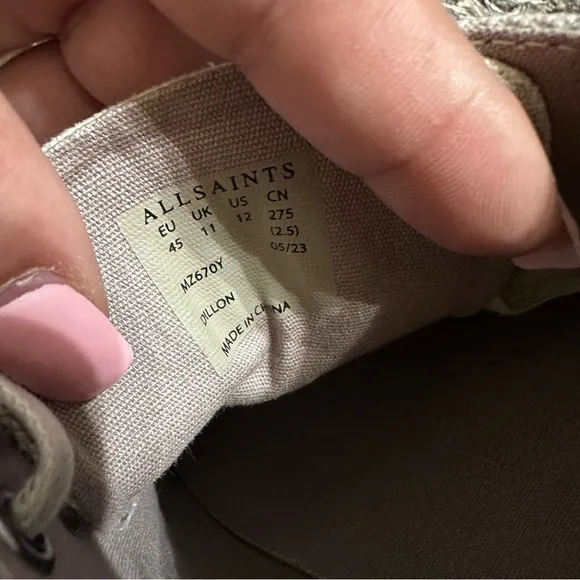 All Saints Cream Canvas Sneakers Classic Minimalist Design Women’s Size 12