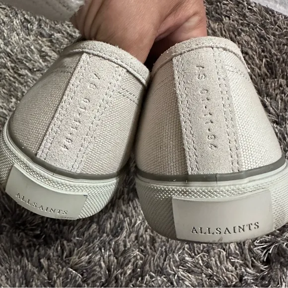 All Saints Cream Canvas Sneakers Classic Minimalist Design Women’s Size 12