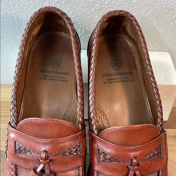 Allen Edmonds Mansfield Chestnut Leather Braided Tassel Slip-On Loafer Size 9.5