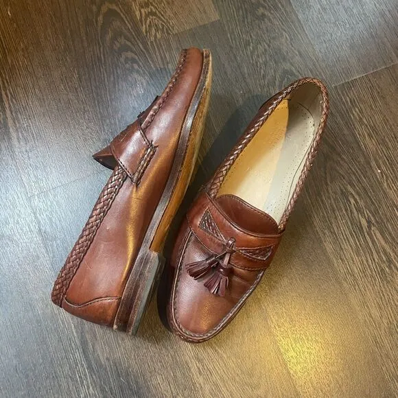 Allen Edmonds Maxfield Mens 9.5 Tassels Braided Leather Loafers Brown USA
