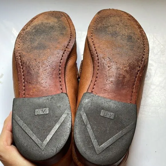 Allen Edmonds Woodville tan slip on loafers with fringe &amp; buckle