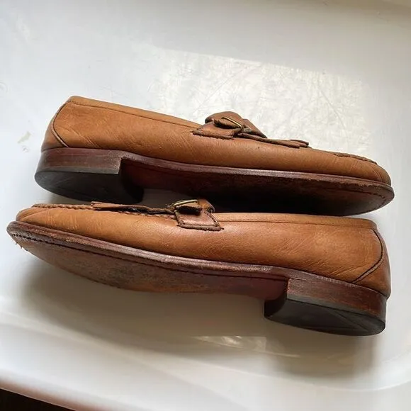 Allen Edmonds Woodville tan slip on loafers with fringe &amp; buckle