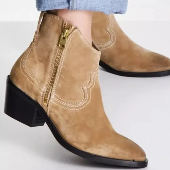 AllSaints Carlotta Western Suede Side Zip Ankle Boots. NEW WITHOUT TAGS SUZE 39