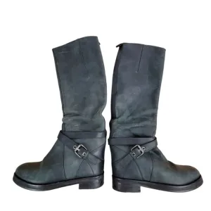 ALLSAINTS Choc Riding Boots Distressed Gray Leather Wedge WOMEN'S US 7 38 EU