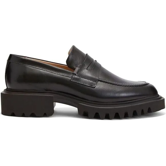 AllSaints Lola WF0052Z Penny Loafers Women 9 Black Leather Slip On Shoes KHD1132