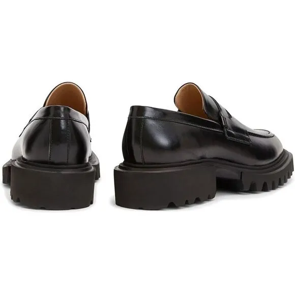 AllSaints Lola WF0052Z Penny Loafers Women 9 Black Leather Slip On Shoes KHD1132