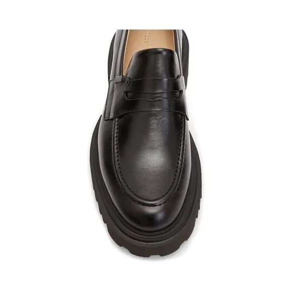 AllSaints Lola WF0052Z Penny Loafers Women 9 Black Leather Slip On Shoes KHD1132
