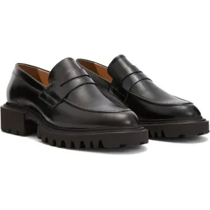 AllSaints Lola WF0052Z Penny Loafers Women 9 Black Leather Slip On Shoes KHD1132